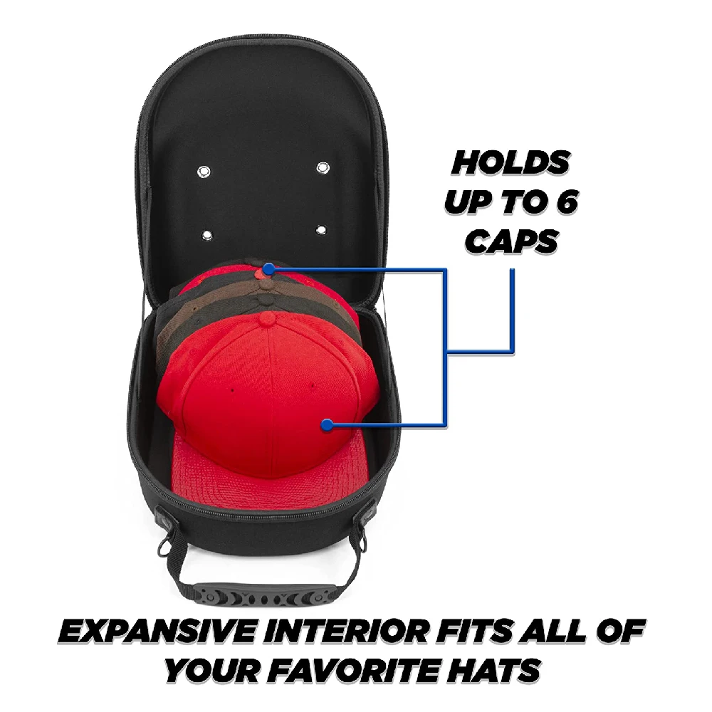 EVA Hat Travel Case for up to 6 Baseball hats With Hard Shell Exterior, Adjustable Shoulder Strap and  Carry Handle