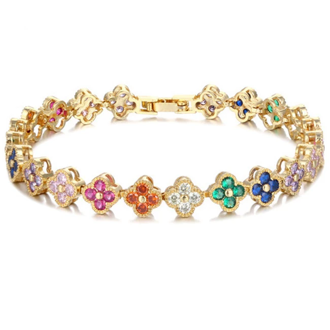 2022 luxury stackable african bangle for women wedding full cubic zircon zirconium bracelet colorful flower zircon bracelet