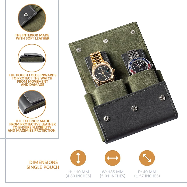 Portable Travel Watch Bag double pocket Watch Bracelet Storage Box Jewelry Gift Box for Australia/UK/USA/Canada