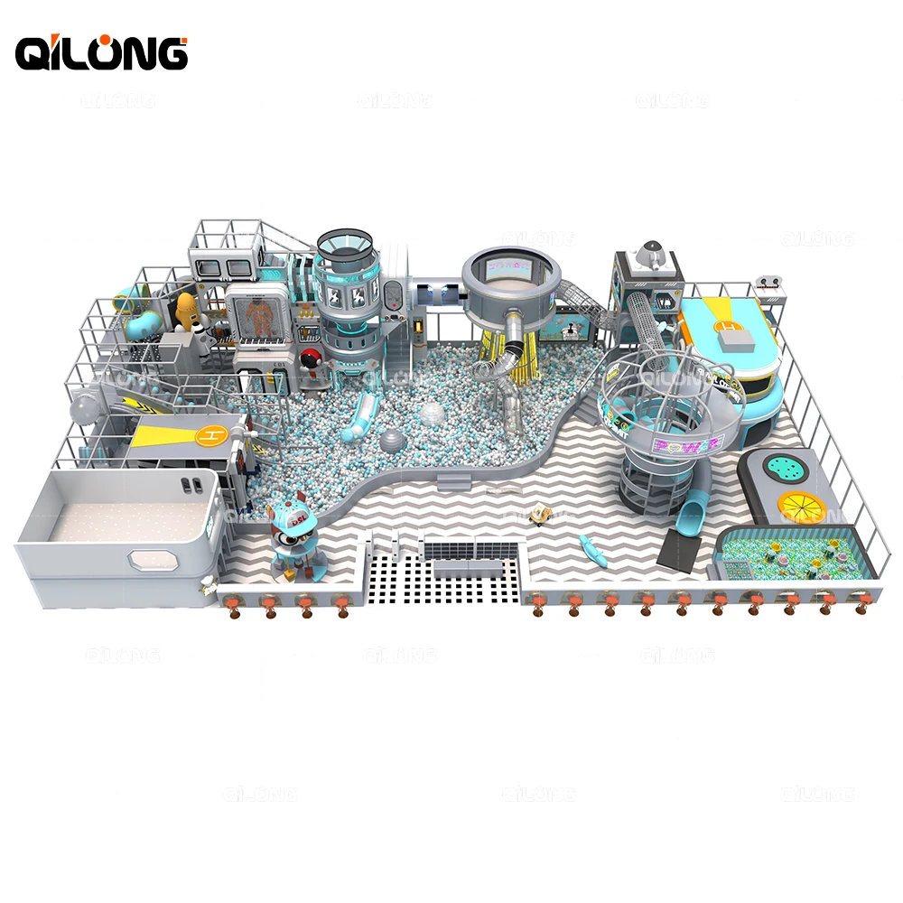 2023 Free design kids trampoline climbing slide soft balls play indoor playground playing maze area center for children