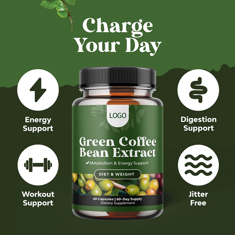 100% Natural Green Coffee Bean Capsules Metabolism & Energy & Digestion Support Green Coffee Bean Extract