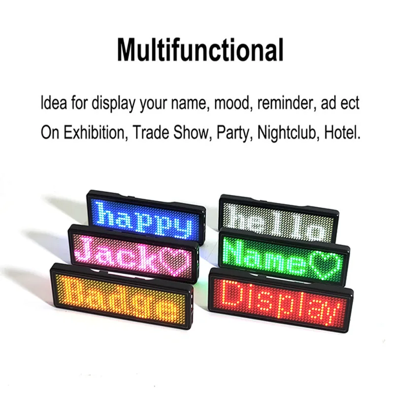 Rechargeable custom display message electronic led display insignia USB Programming digital name badge clothes tag