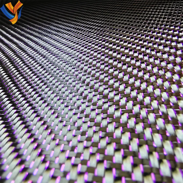 Twill Weave Single Purple Wire Carbon Fiber Fabric 3K Single Metallic Purple Tinsel Filament Carbon Fiber Fabric