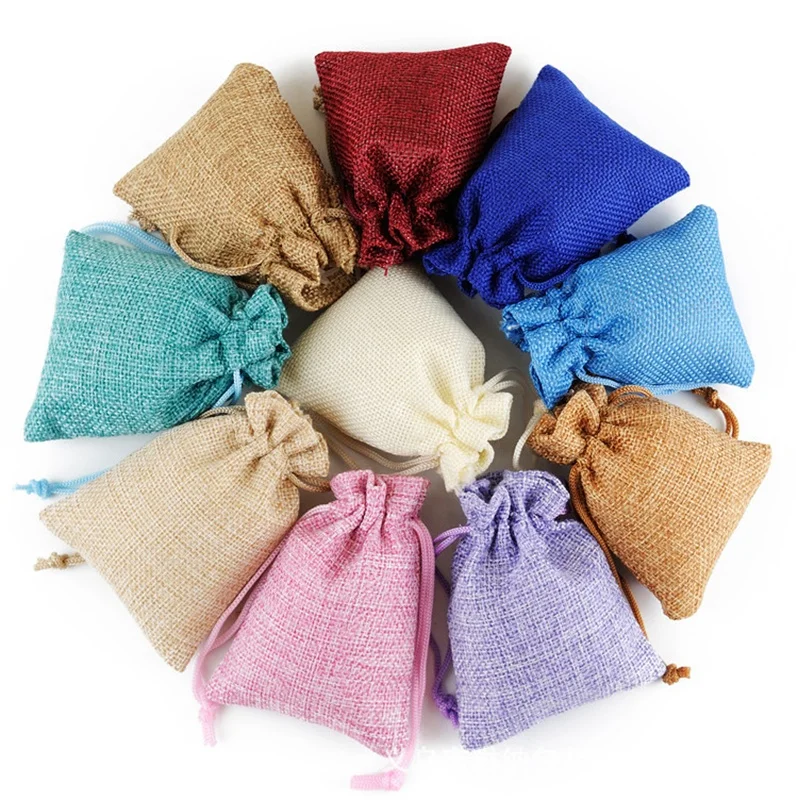
7*9, 8*10, 10*14, 13*18, 15*20cm burlap jewelry pouch small jute drawstring bag stock burlap gift bags with custom logo design 