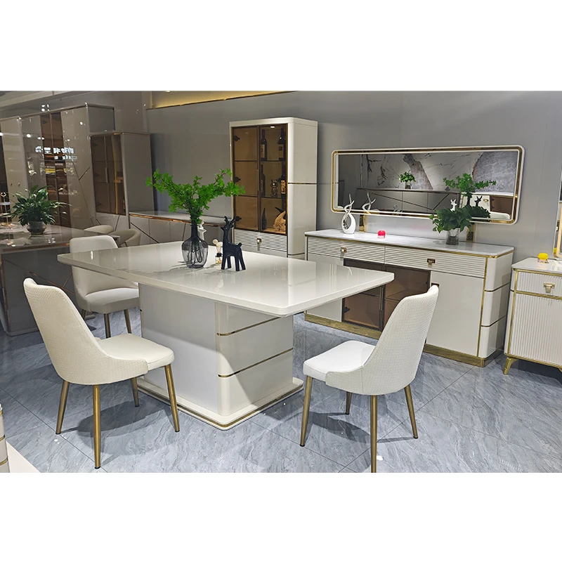 Wholesale Cheap Luxury White Wooden Dining Table Set 4 Chairs Home Furniture Dining Room 6 Seater Luxury Wood Dining Table