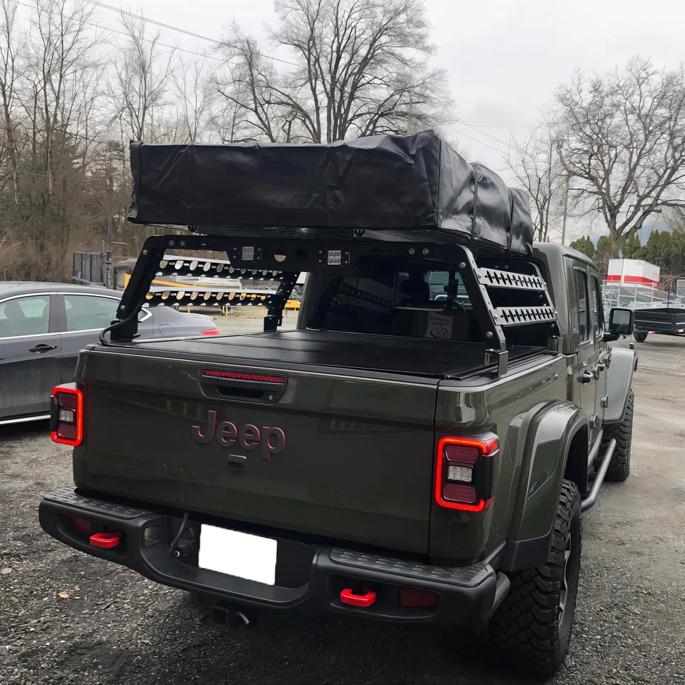 Adjustable Durable Sturdy Universal Black 25' Alloy Steel Truck Bed Rack with LED Lights