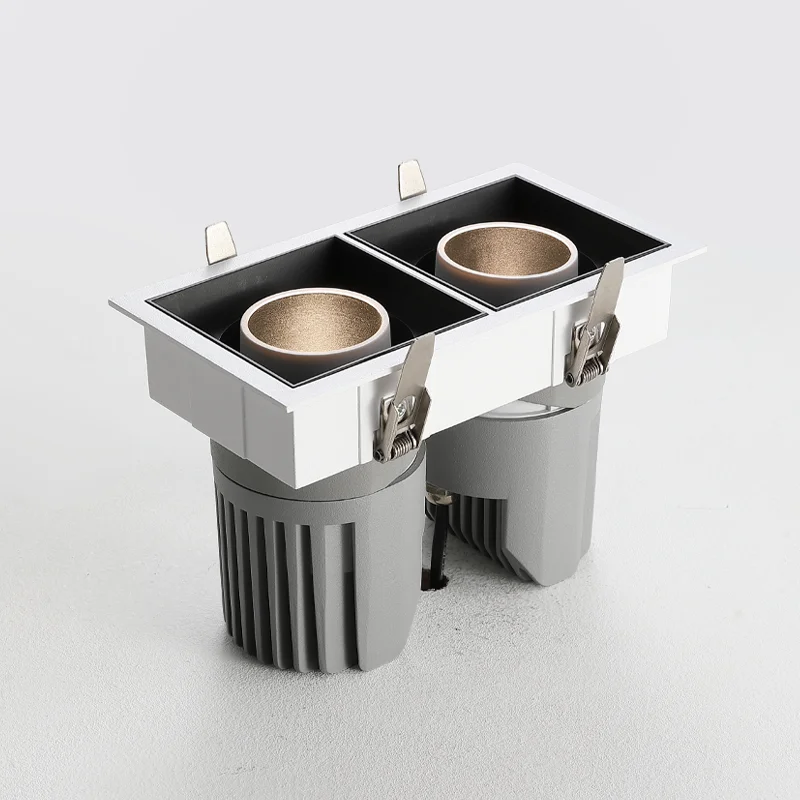 Double Head LED Downlight 2*15W LED Recessed Adjustable Spotlight Square Light Commercial Lighting COB
