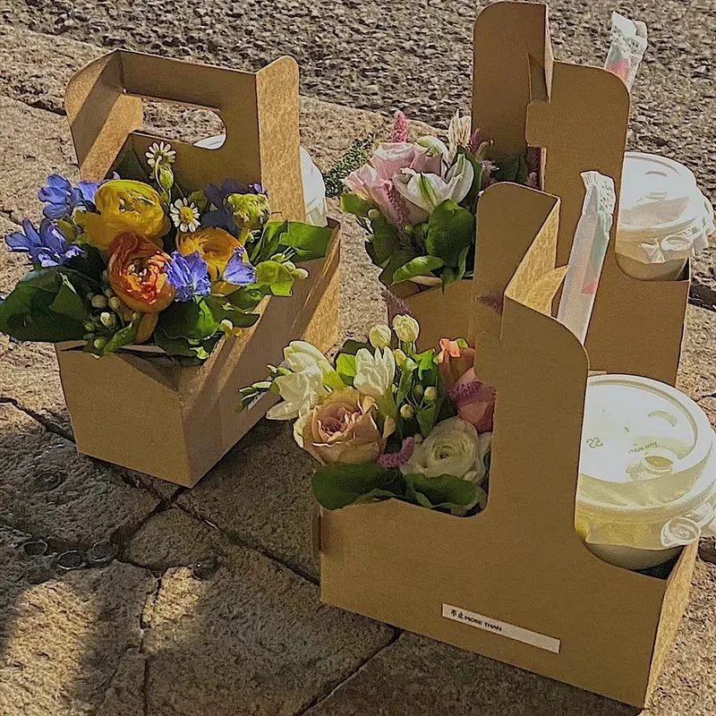 High-Quality Kraft Paper Handheld Paper Cup Holders Coffee Milk Tea Drinks Takeaway Packing Cup Holders