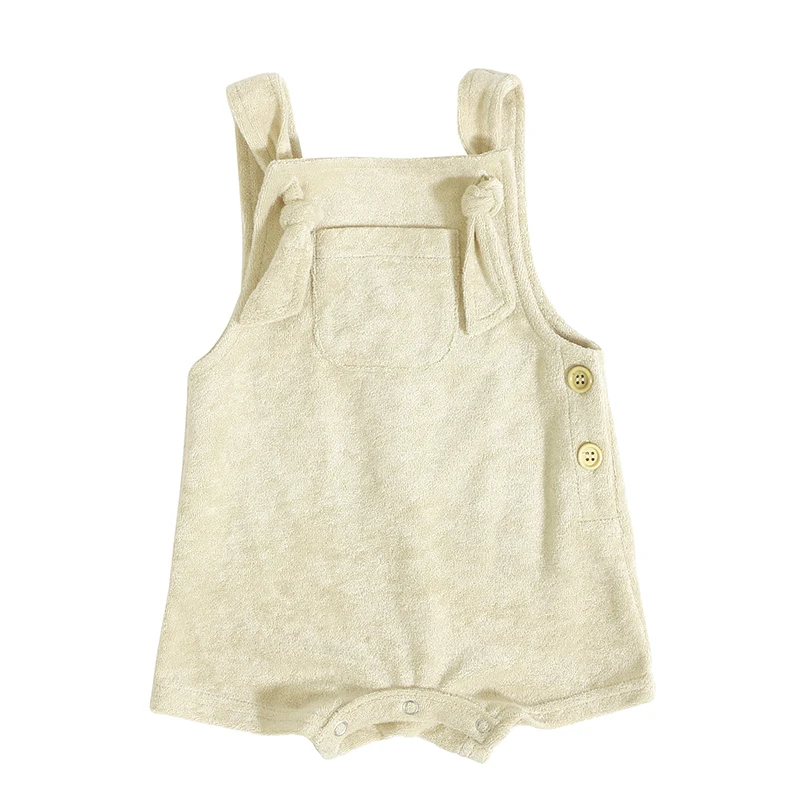Hot Sale Newborn Romper Cotton Snap Button Solid Color Sleeveless Knitted Terry Kids Overalls Baby Jumpsuit