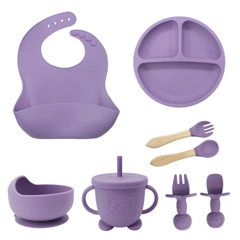 Wholesale Product Baby Product Silicone Table Mat Plate Bowl Spoon Fork Sippy Cup Tableware Silicone Baby Feeding Sets Baby Set