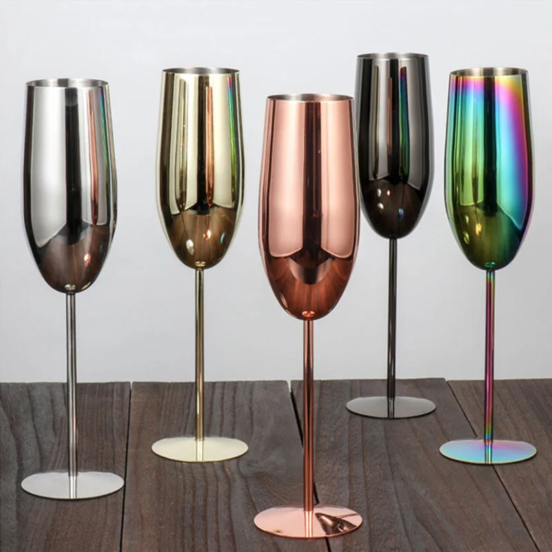 Wholesale 280ml  Stainless Steel Copper Plated Champagne Gold Stainless Steel love Champagne Flutes  For Bar Party