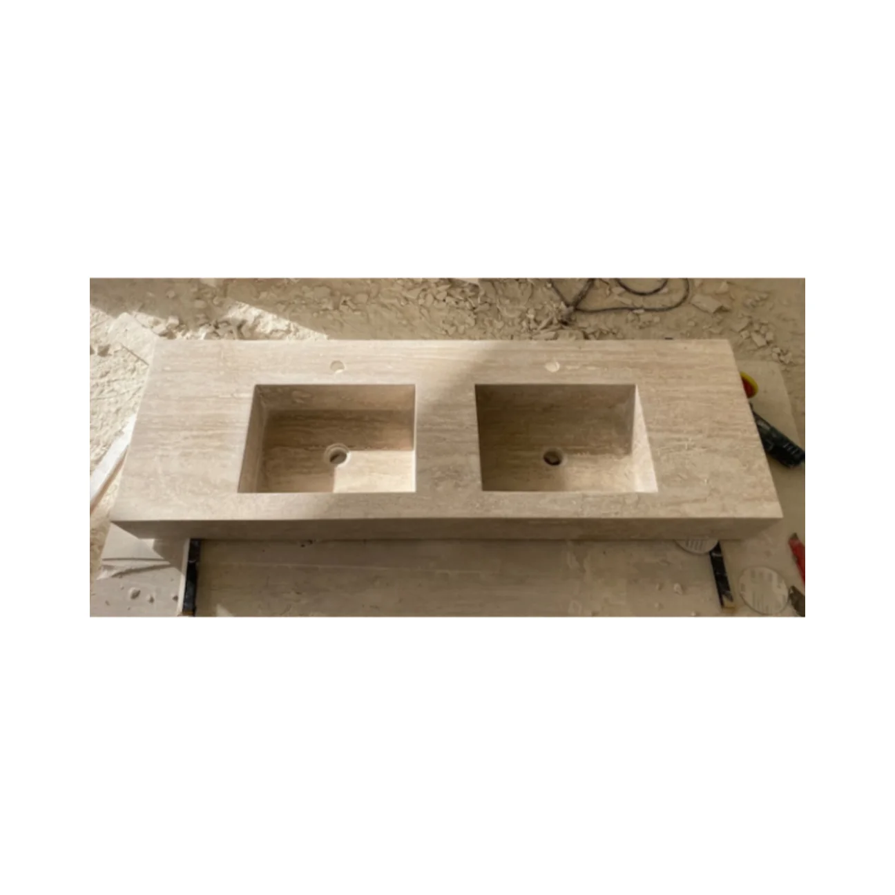 Stone Vanity Top Travertine Double Sink Bathroom Vanity Top Modern Natural TR Marble Beige 3D Model Design Bathroom Decor,villa