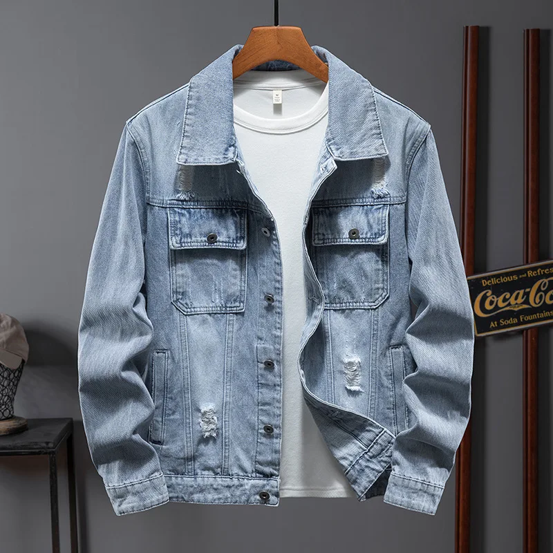 classical work wear fade washed blue and black cotton sherpa fleece lined denim jacket