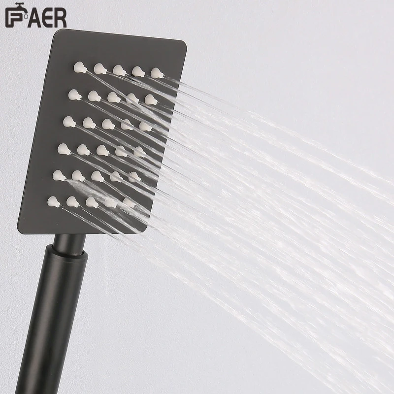 Matte Black Stainless Steel Wall Mounted Square Top Spray Hot Cold Shower Faucet Set Bath Mixer for Bathroom