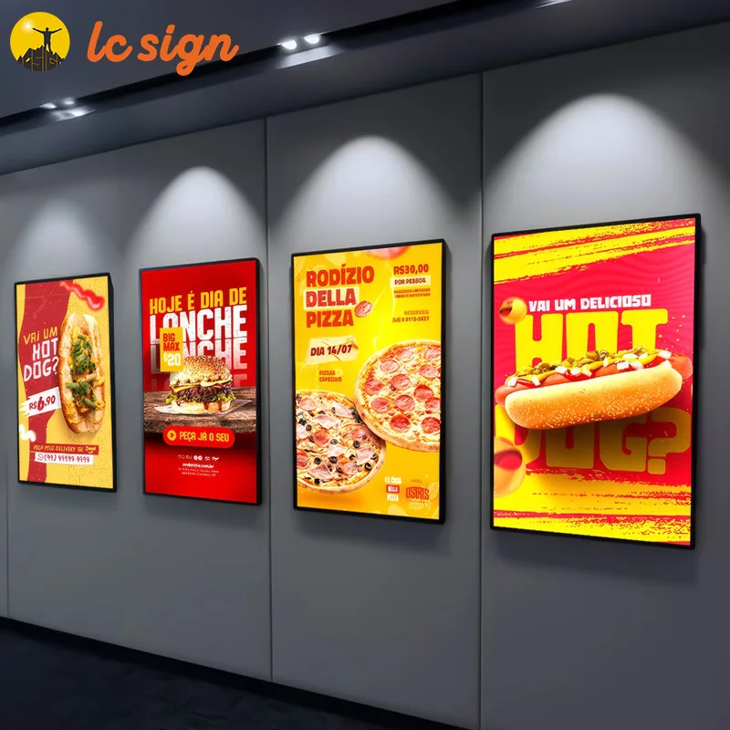 customized size curve order light box hanging or ceilling style plastic led menu display for coffee shop restaurants