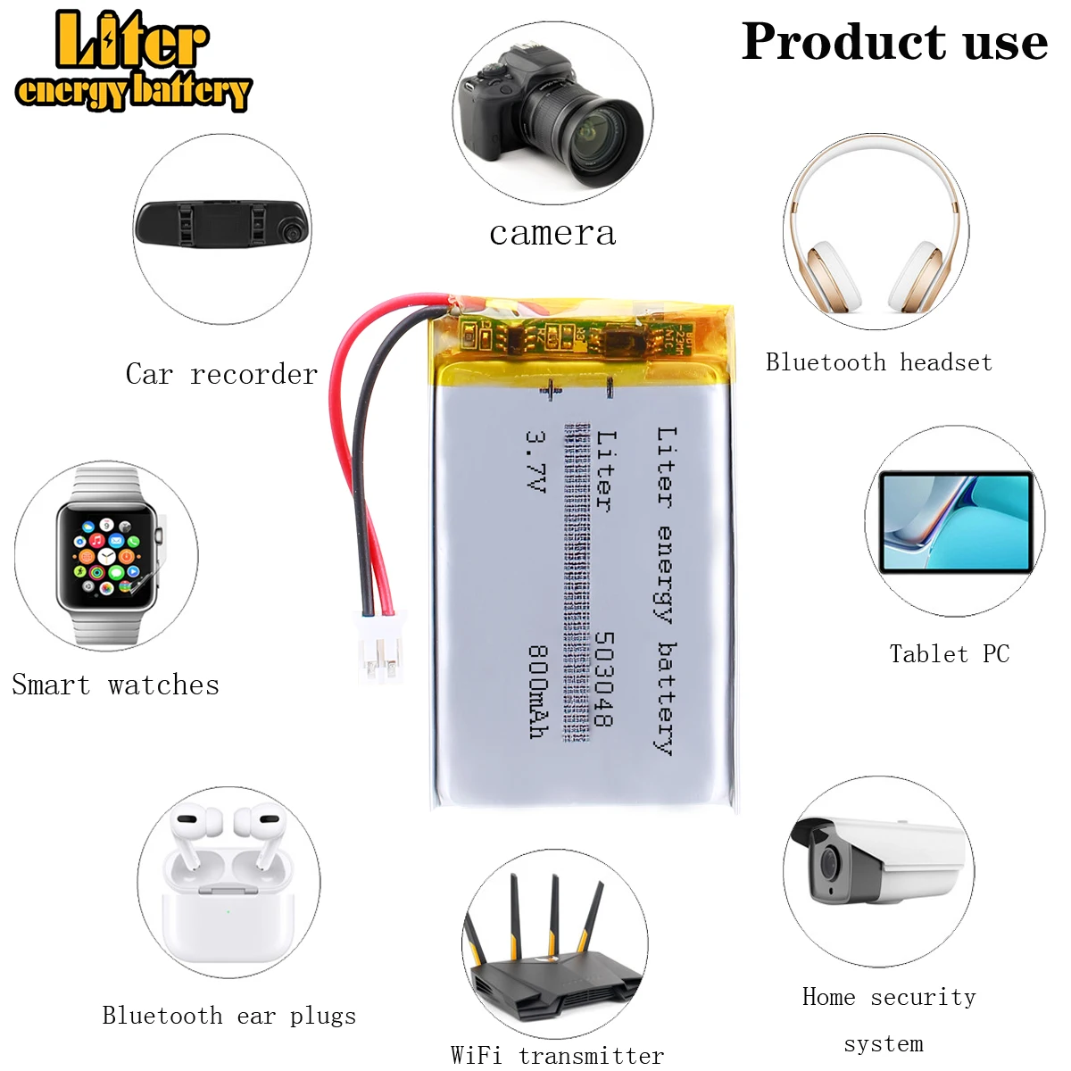 503048 3.7V 800mah Rechargeable lithium lipo battery  for wearable device With 2pin PH 2.0mm connector