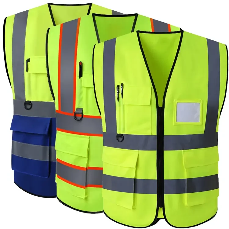 Custom Logo Reflective Clothing Jacket Strip Mesh Fabric Class 2 Hi Vis Construction Security Safety Vest With Pocket