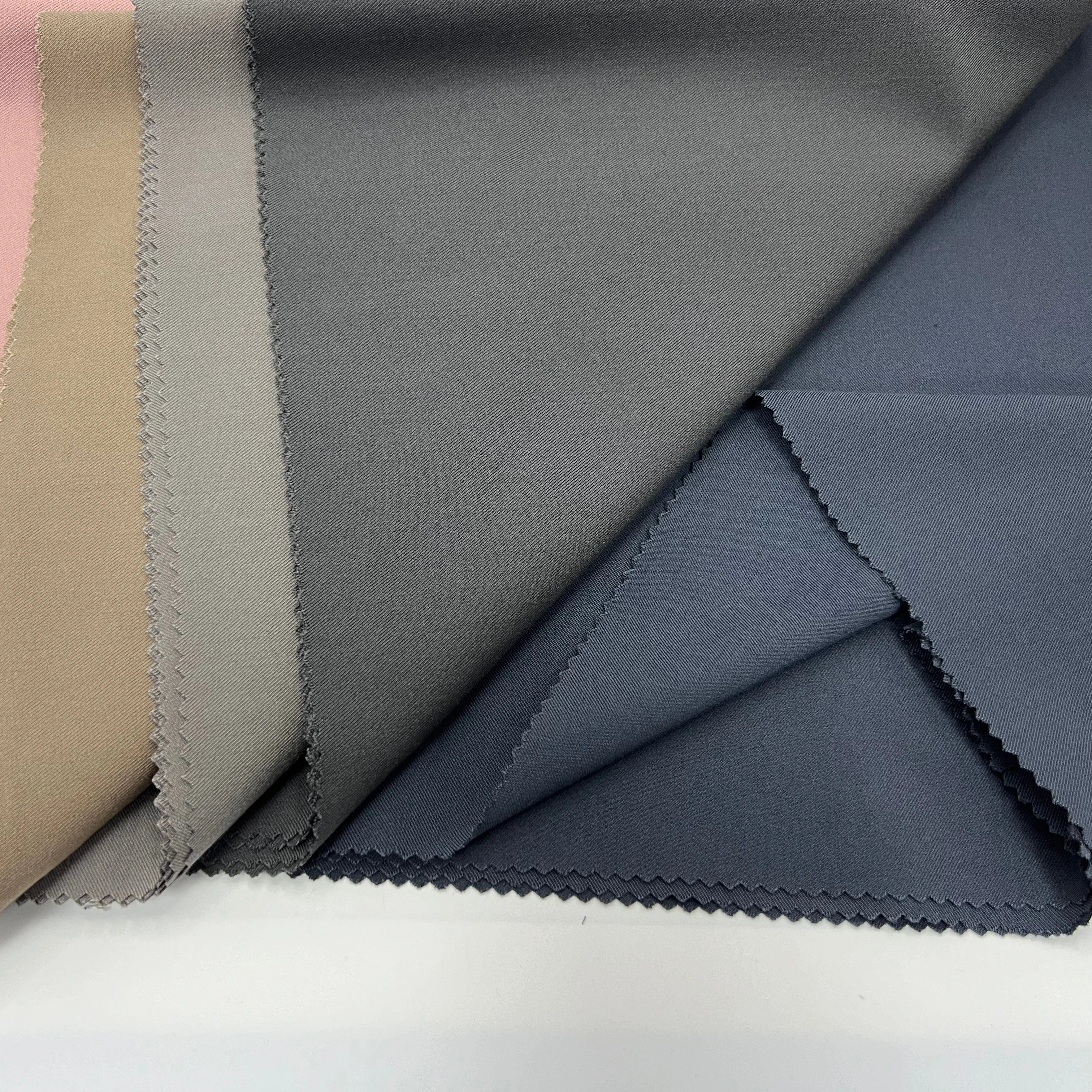 Customized color dyed 78% polyester 18% rayon 4% spandex twill stretch woven tr fabric for women suit