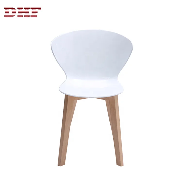 Modern Design Wooden Leg No Arm Plastic White Plastic Chair Stackable Low Price