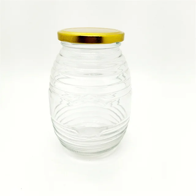 1000ml honeycomb stripe cheap glass honey packaging jar with tin lid