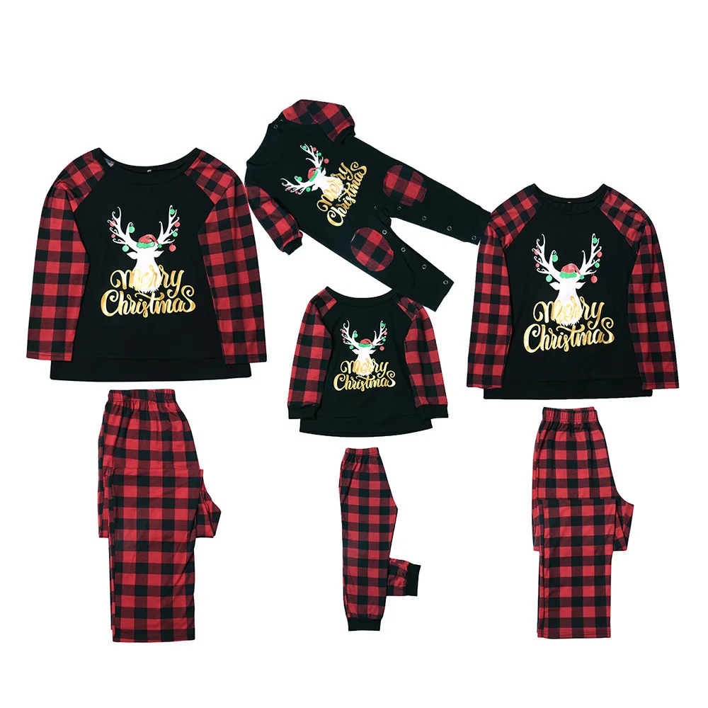 Wholesale Unisex Christmas print suit Family Long sleeved christmas pajamas Sets Sleeping set