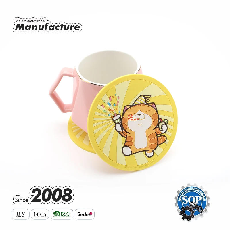 Custom Any Shape Fashion Printed Silicone Round Coaster Coffee Tea Cup Mat Cartoon Silicone Rubber Soft Pvc Coasters