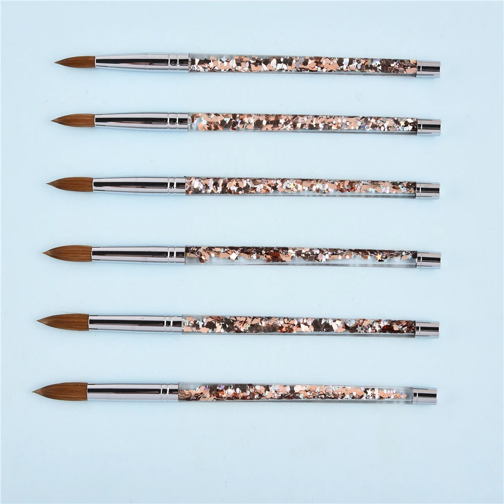 Professional High Quality Aqua Glitter Handle Nail Use Brush Kolinsky Nail Brush Acrylic Nail Art Brush Custom