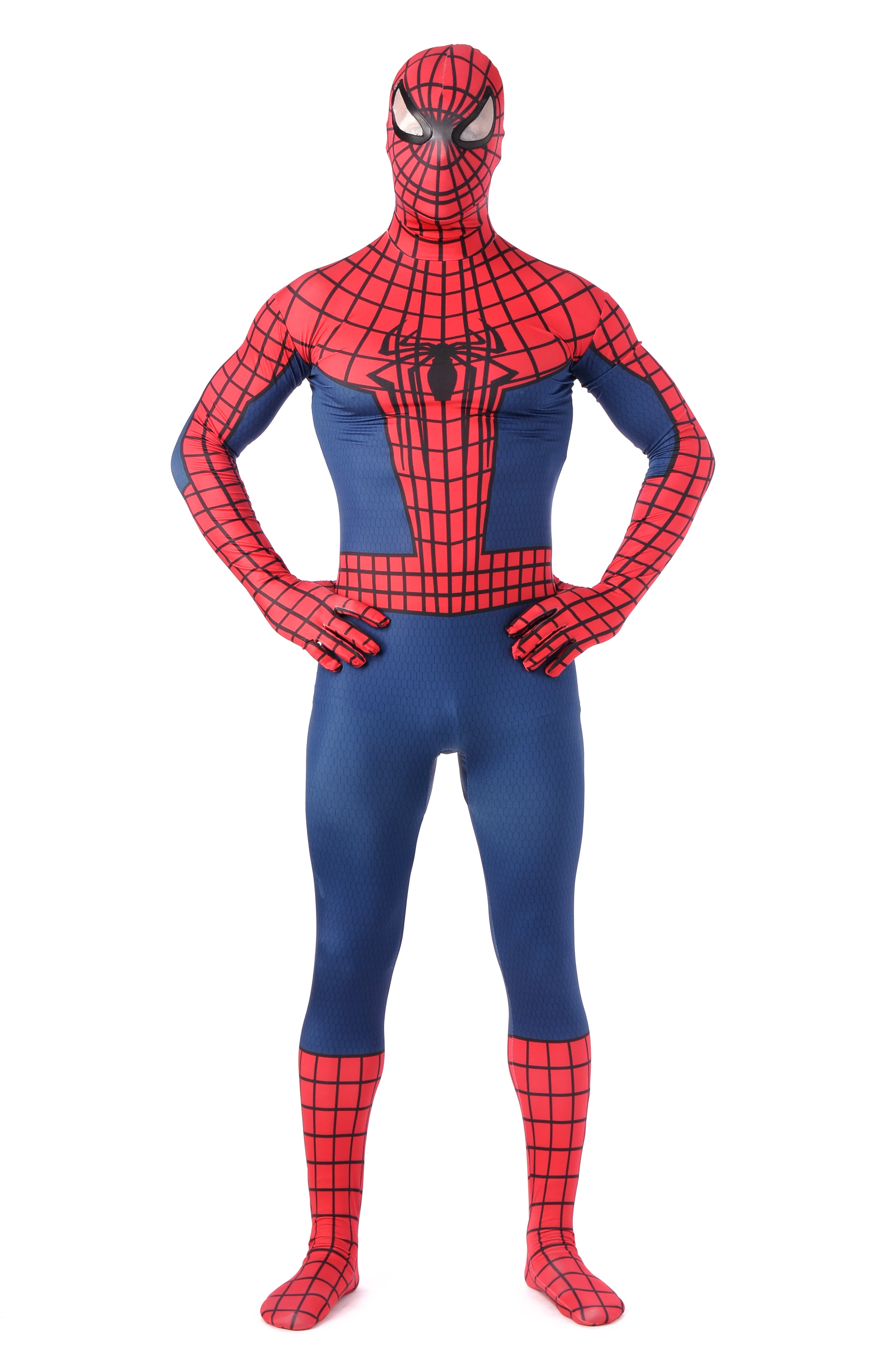 Newest Design Adult Men Comic Spiderman Bodysuit Spider Web Jumpsuit Breathable Zentai Catsuit for Halloween Christmas Cosplay