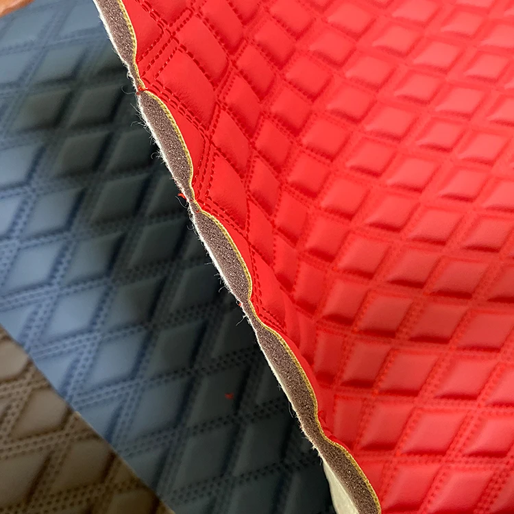 Factory customized different color pattern embroidered quilted leather PVC PU faux synthesis leather