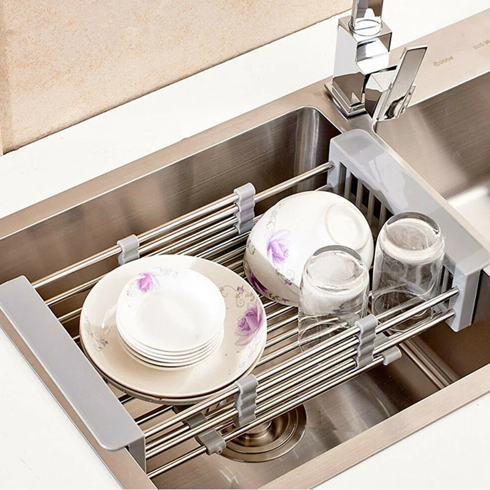 Multifunctional practical drain basket fruit and vegetable retractable kitchen stainless steel sink drain basket