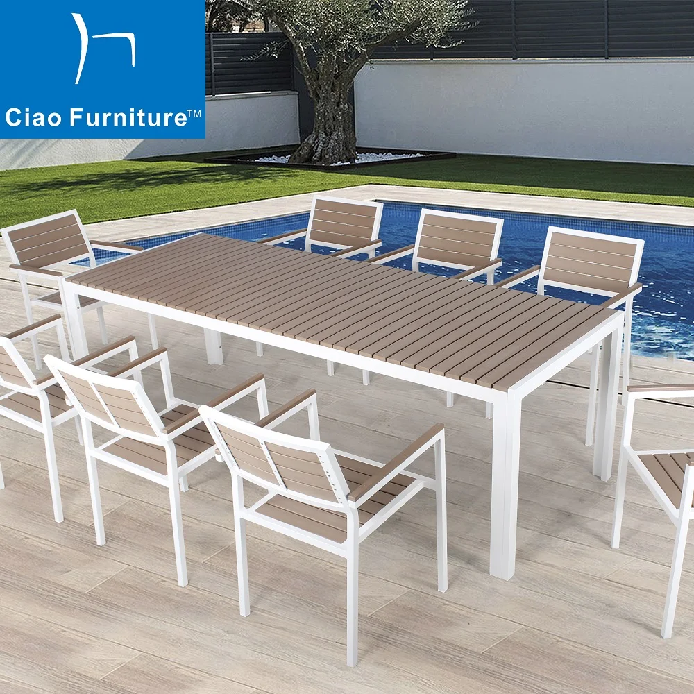 Hot Selling Outdoor Restaurant Terrace Furniture Faux Wood Patio Dining Table and Chair Set