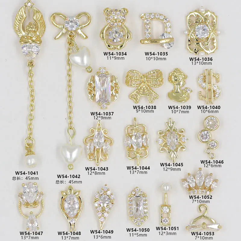 Nails Art Zircon Gold Metal Nails Designers Charms Luxury Flexible Press On Alloy 3d Mixed Nail Art Accessories
