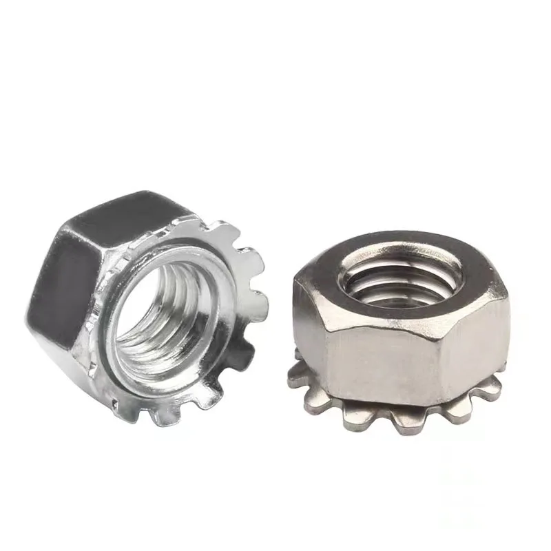 customized 1/4 inch 10mm m3 m4 m8 m6 galvanzized Carbon Steel k-lock Plain stainless steel round hex K lock nut K-nut Knuts Nuts