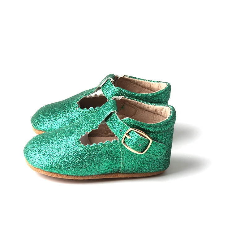  Skidproof Breathable Leather T-bar Soft Soles Glitter Shiny Baby