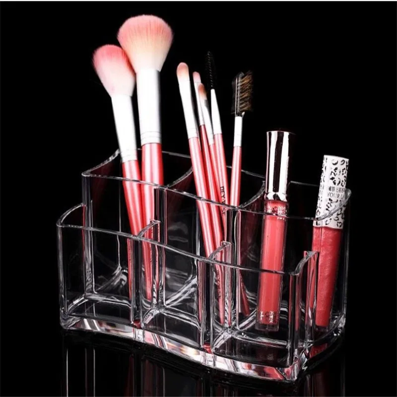 New Arrival Eyebrow Pen Container Clear Cosmetics Storage 6 Slot Acrylic Makeup Brushes Holder Organizer