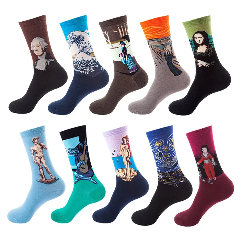 happy women & men cotton socks art famous oil painting series funny sock in bulk