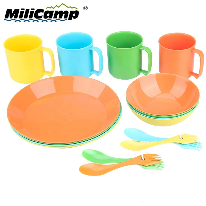 Colorful plastic cutlery set 16/4pcs plastic dinner set outdoor plastic tableware