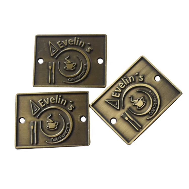 Custom Logo Metal Furniture Tags Embossed Antique Brass Brand Metal Label Plate For Furniture