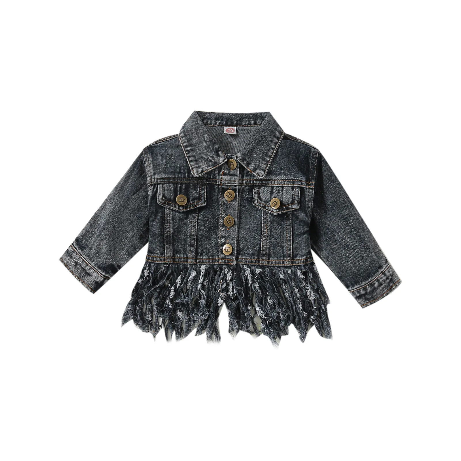 Fray Bottom Adorable Sweetness Baby Toddlers BIG SIS Black Fringe Denim Jacket Girls Dolly Fringe Detail Tassel Jean Jacket