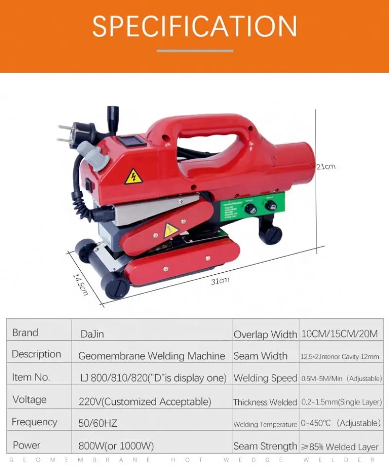 800w Plastic Geomembrane Welding Machine For 0.2~1.5mm Thickness Geomembrane