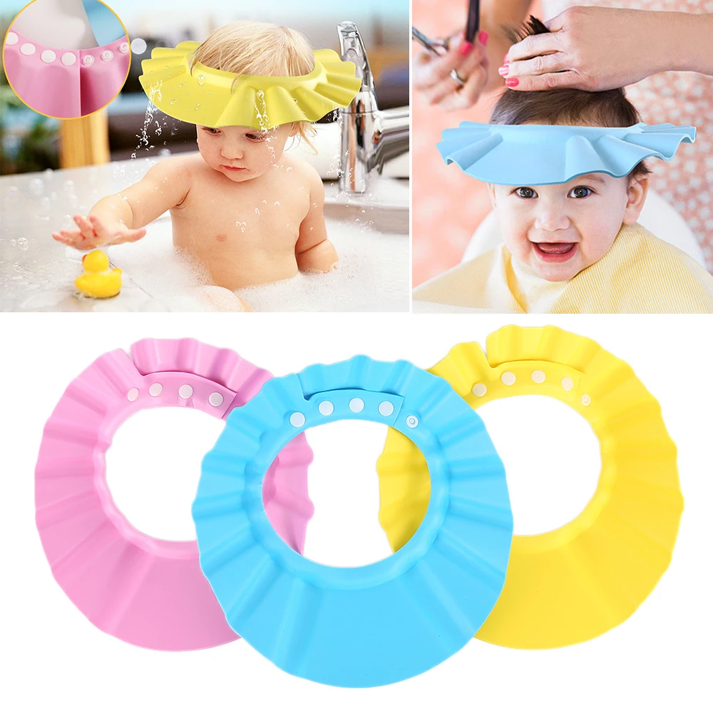 
3 Color Soft Adjustable Baby Shower Hat Adjustable Baby Kids Bath Hat Prevent Water Into Ear Printed Unisex IMAGE Visor 