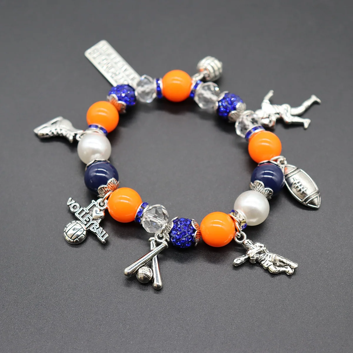 new hot-selling team jewelry elastic beaded bracelet football basketball rugby bracelet unisex sport NFL bracelet