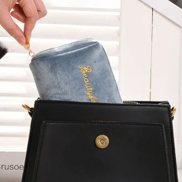 DICHOS Makeup Bag Retro Velvet Large-Capacity  Portable Cylindrical Red Envelope with Zipper Closure Makeup Storage Refill Bag