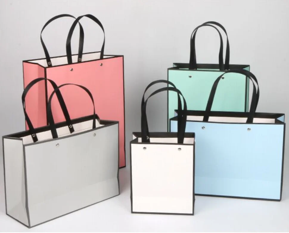 Custom Printing Logo Rivet Handbag Large Clothing Bag Fashion Luxury Shopping Paper Bag with Handles Making Machine