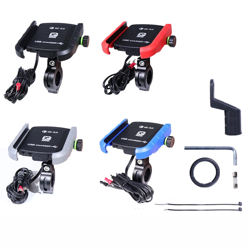 Kewig QC3.0 USB Quick Charger Auto Bike Phone Holder Universal Motorcycle Bicycle Phone Support Handlebar Stand Mount Bracket
