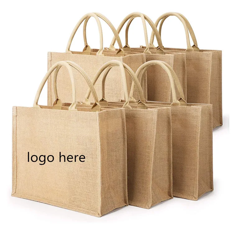 Customizing printed Eco friendly Fancy Reusable Beach tote Grocery Jute Gift bags for shopping
