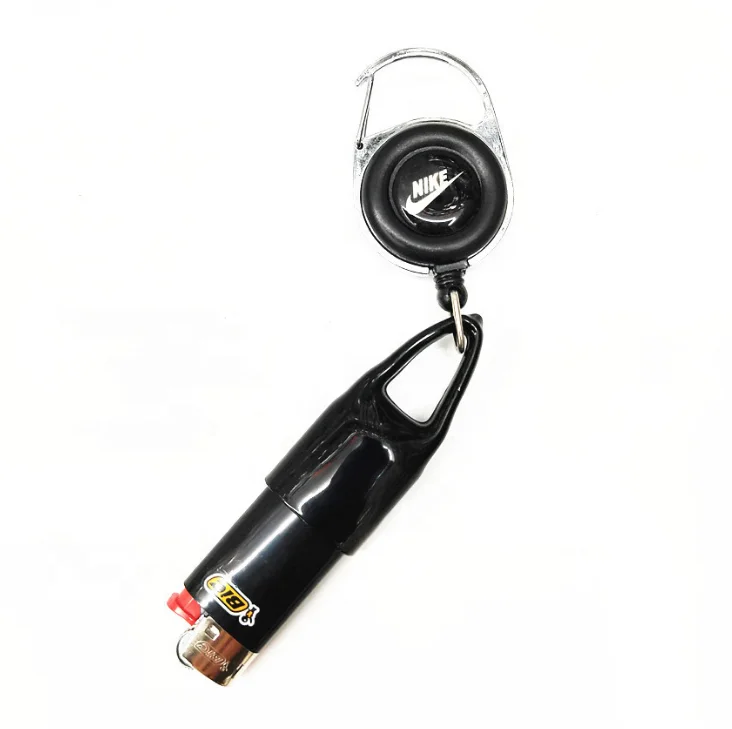 Creative Leash Lighter With Carabiner Retractable Badge Reel Cigarette Holder