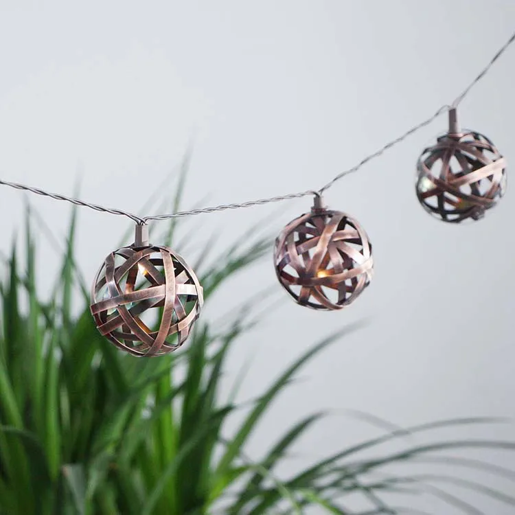 Warm White LED Waterproof Crazy Wave Solar Metal Ball String Light Outdoor