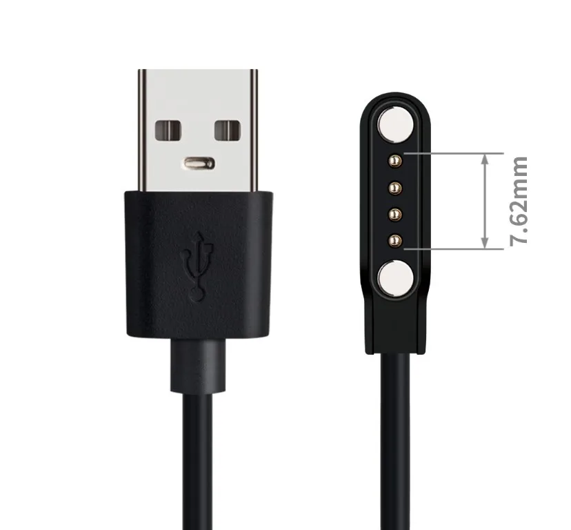 Hot selling 60cm USB magnetic pogo pin charger 4.0mm 2pin USB Charging Cable Cord for Smart Watch