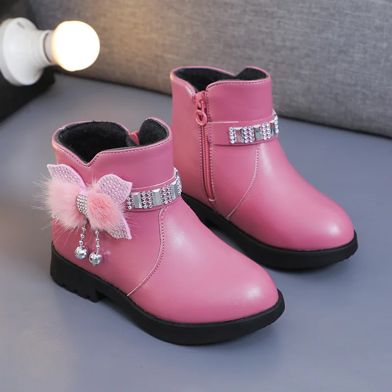 Girls 2024 fashion new princess boots leather outdoor boot bright bow 4 colors fashion boots